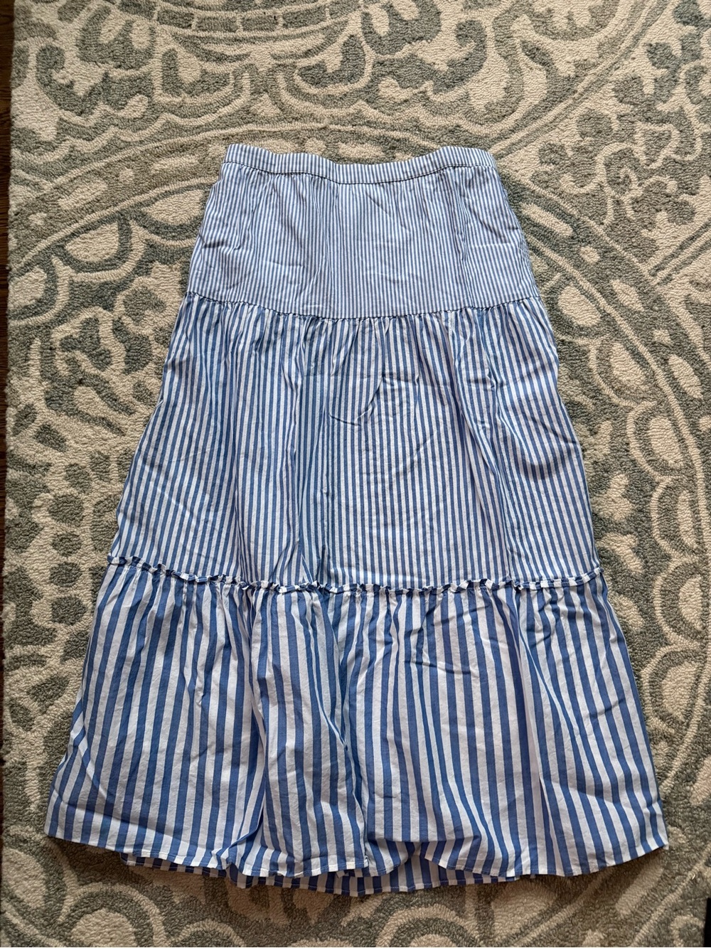 J. Crew Blue & White Vertical Stripe Tiered Maxi Skirt